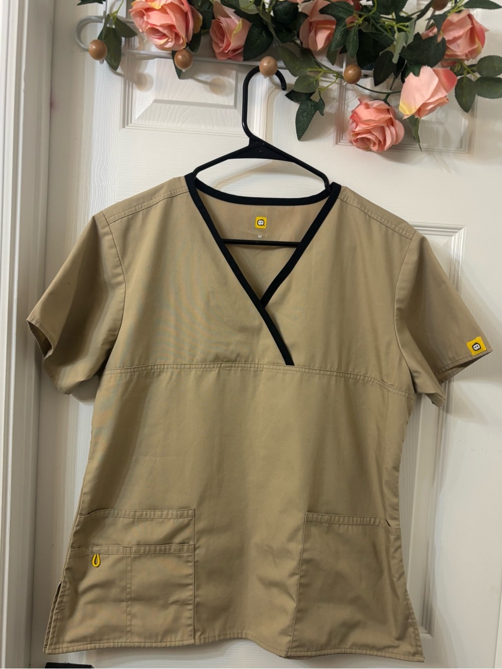 WonderWink Tan Scrub Top with Black Trim